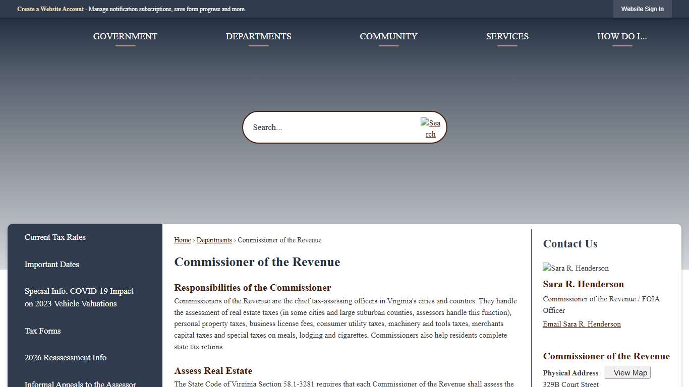 Commissioner of the Revenue | Appomattox County, VA