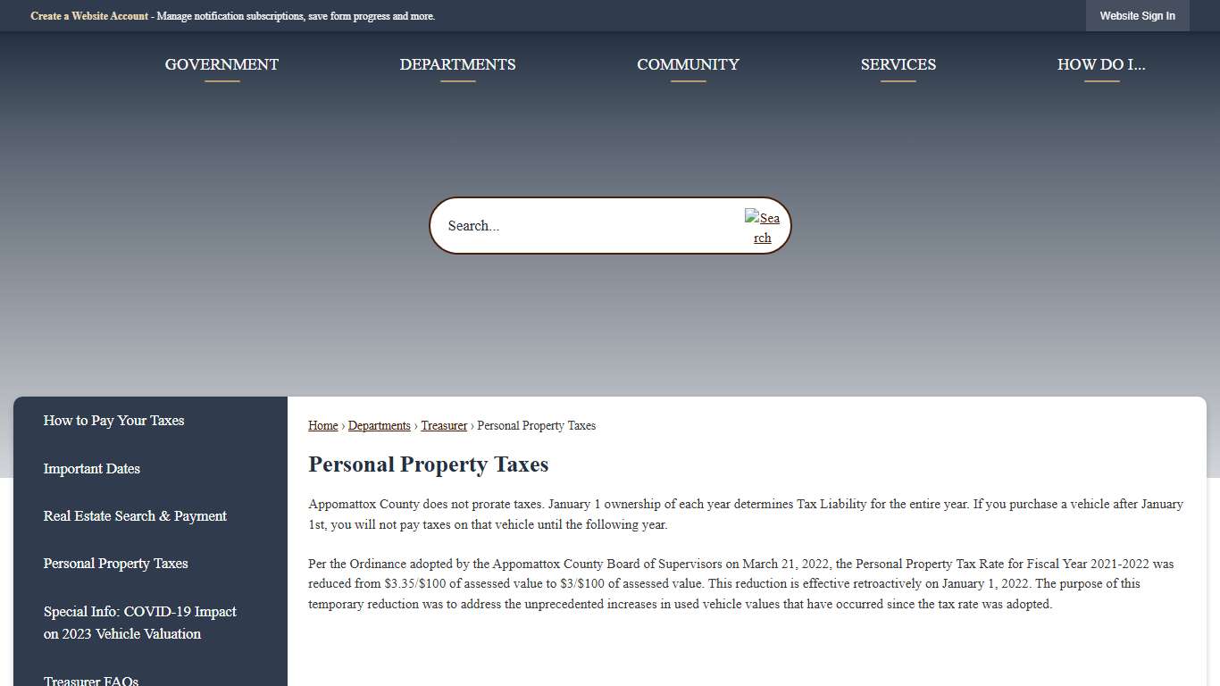 Personal Property Taxes | Appomattox County, VA